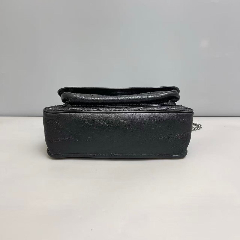 YSL Niki中號黑色銀鏈全皮郵差包-3