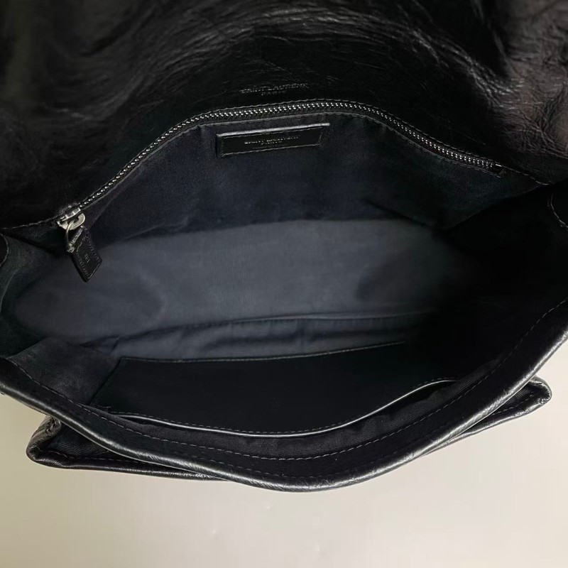 YSL Niki中號黑色銀鏈全皮郵差包-4