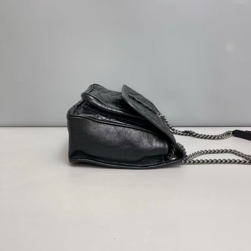 YSL Niki中號黑色銀鏈全皮郵差包-8