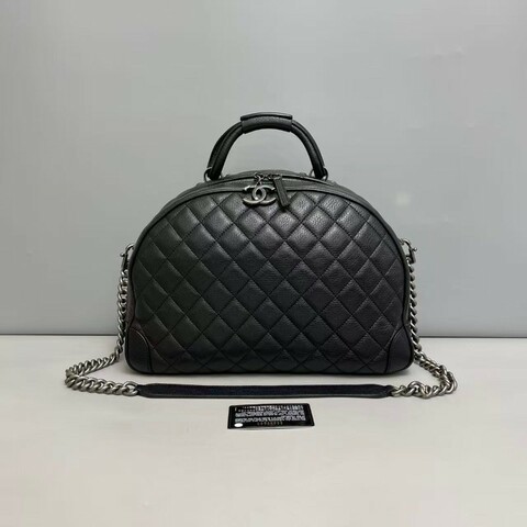 Chanel 黑銀牛皮荔枝紋保齡球包