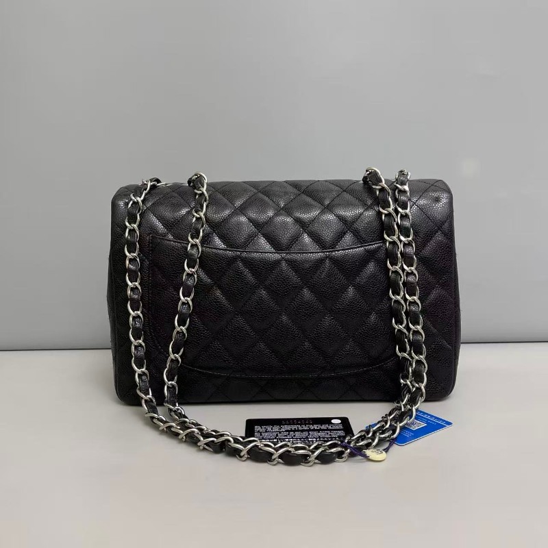 Chanel jumbo黑銀牛皮荔枝紋 肩背包斜背包-1