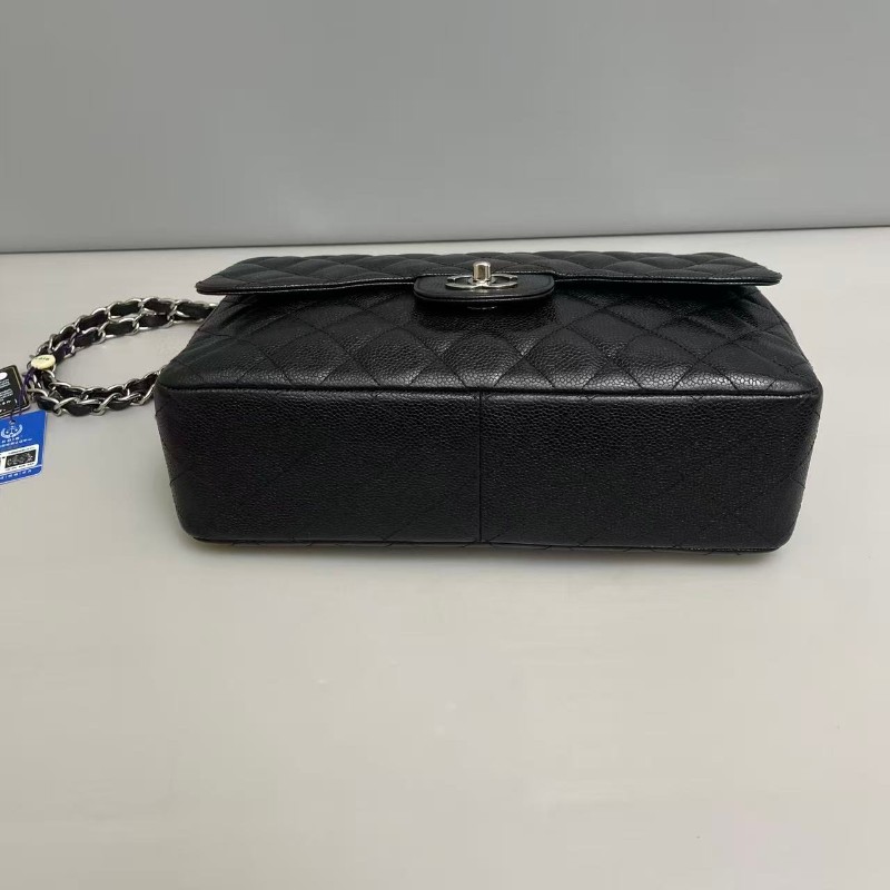 Chanel jumbo黑銀牛皮荔枝紋 肩背包斜背包-3