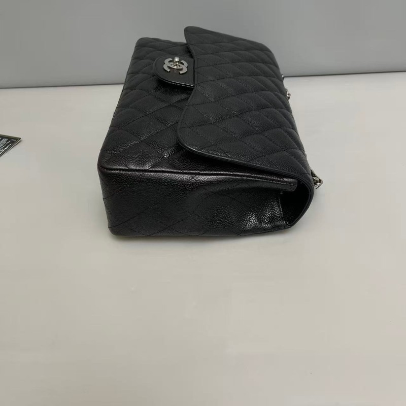 Chanel jumbo黑銀牛皮荔枝紋 肩背包斜背包-4