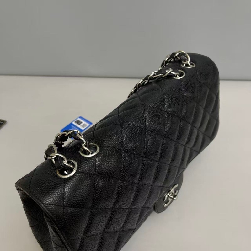 Chanel jumbo黑銀牛皮荔枝紋 肩背包斜背包-6