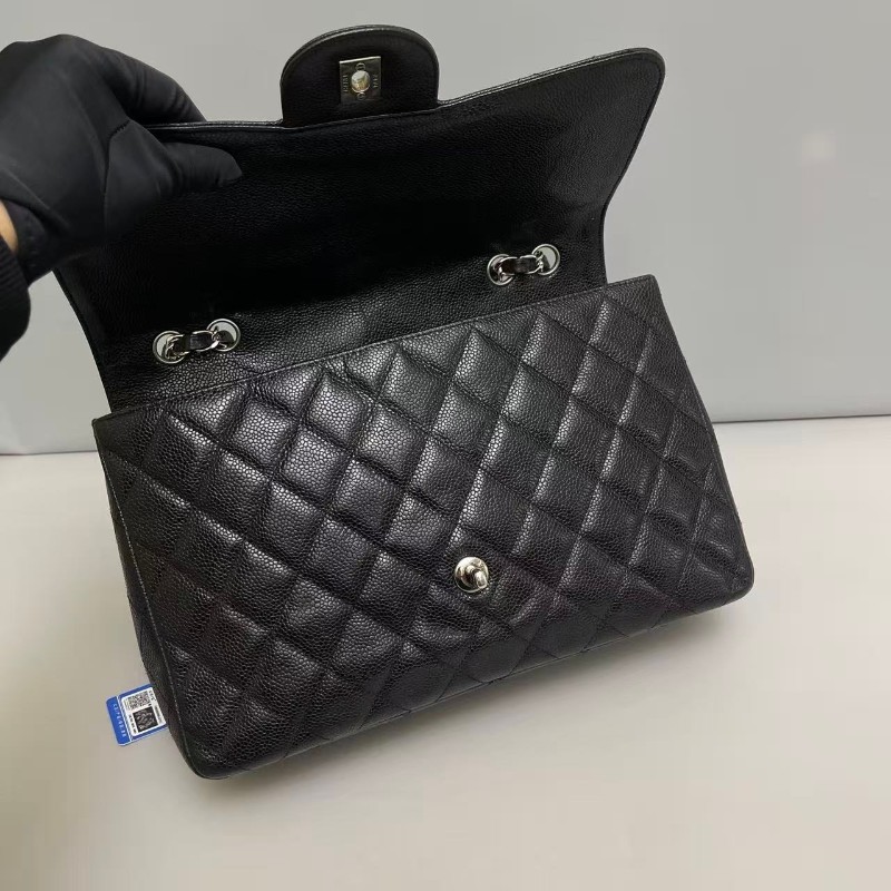 Chanel jumbo黑銀牛皮荔枝紋 肩背包斜背包-7