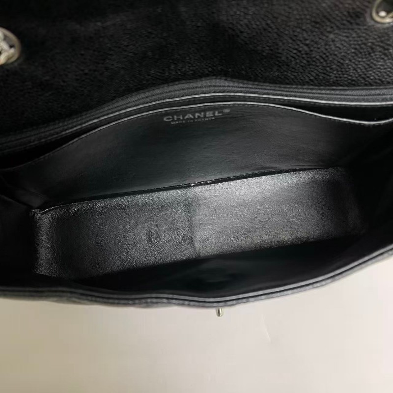 Chanel jumbo黑銀牛皮荔枝紋 肩背包斜背包-8