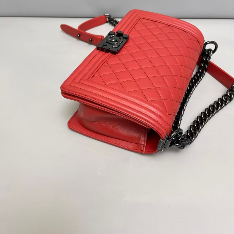 Chanel leboy中號紅色菱格牛皮-4