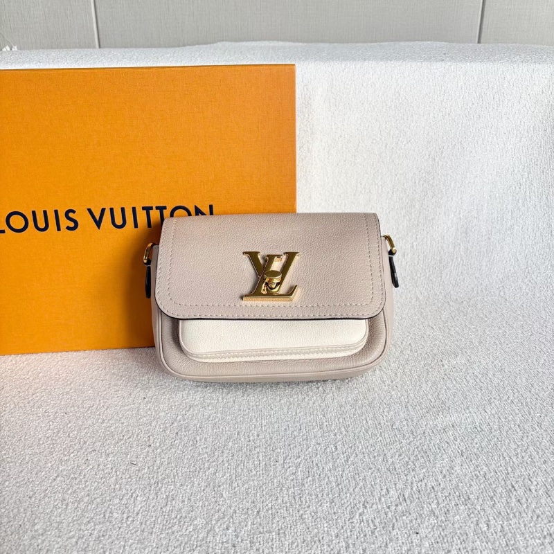 LV lockme Tender斜背包灰色拼白 金扣 芯片款19*15*6.5 98新配件塵袋盒子-1