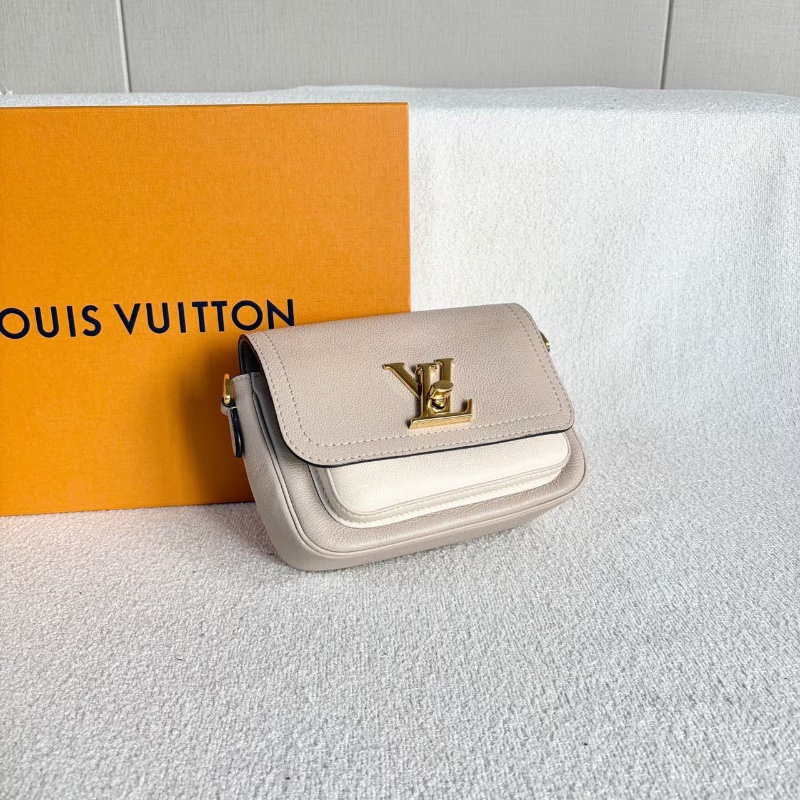 LV lockme Tender斜背包灰色拼白 金扣 芯片款19*15*6.5 98新配件塵袋盒子-4