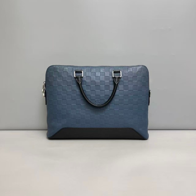 LV路易威登 藍黑全皮棋盤格電腦公事包-0