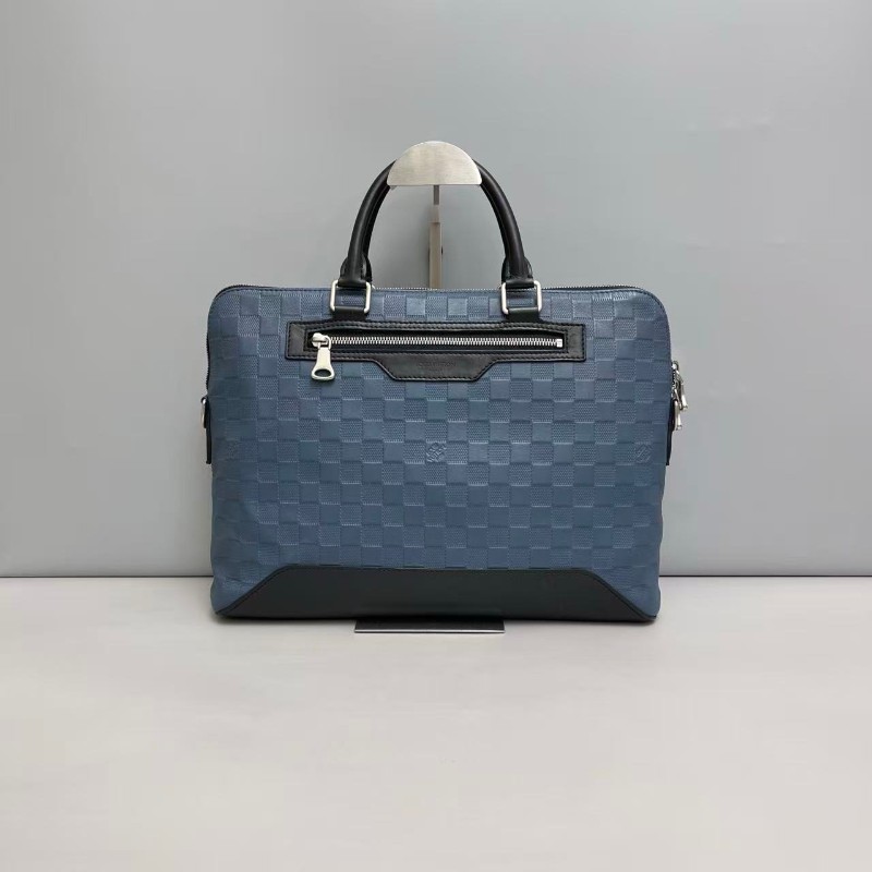 LV路易威登 藍黑全皮棋盤格電腦公事包-1