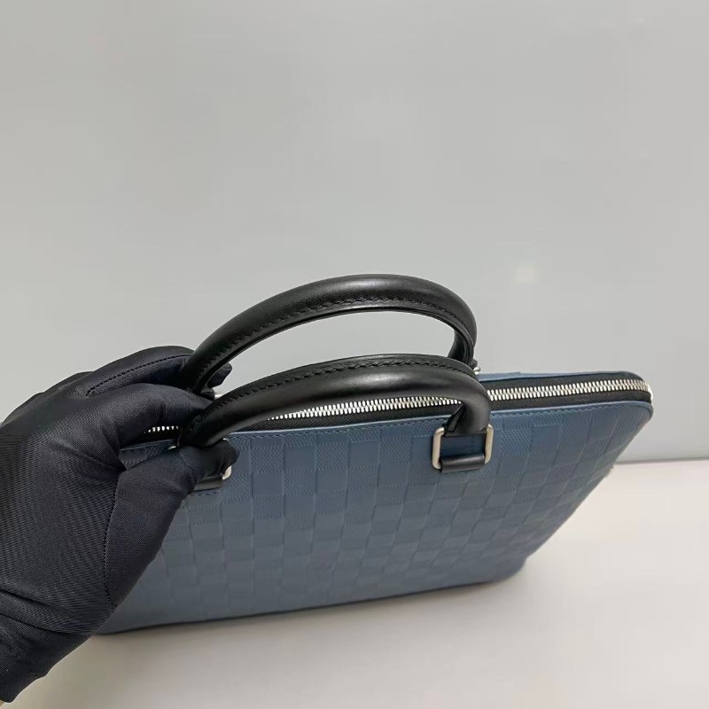 LV路易威登 藍黑全皮棋盤格電腦公事包-5