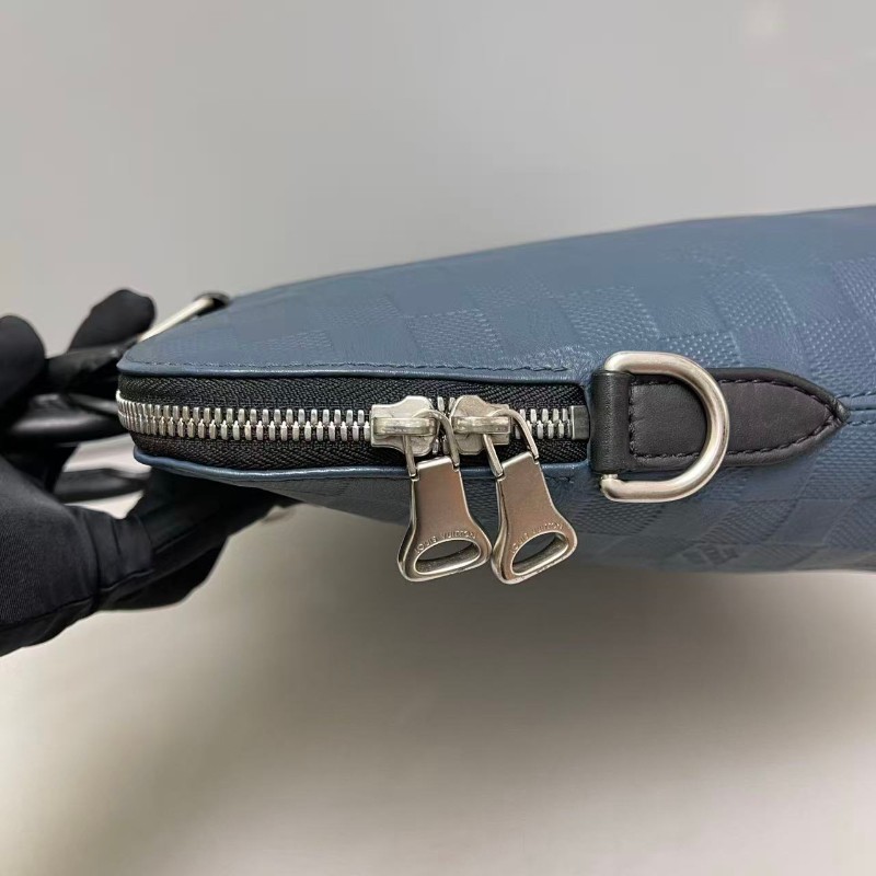 LV路易威登 藍黑全皮棋盤格電腦公事包-6