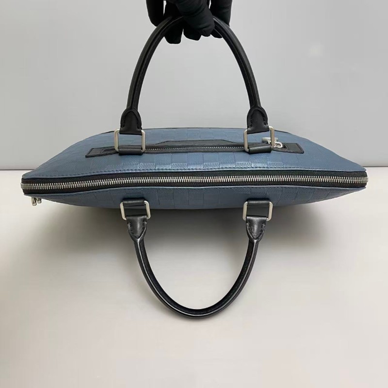 LV路易威登 藍黑全皮棋盤格電腦公事包-7