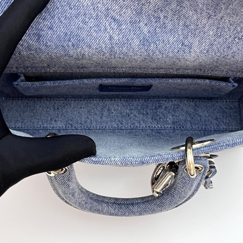 DIOR D-Joy橫版中號藍色牛仔黛妃手提斜背包26*13.5*5 98新配件塵袋-2