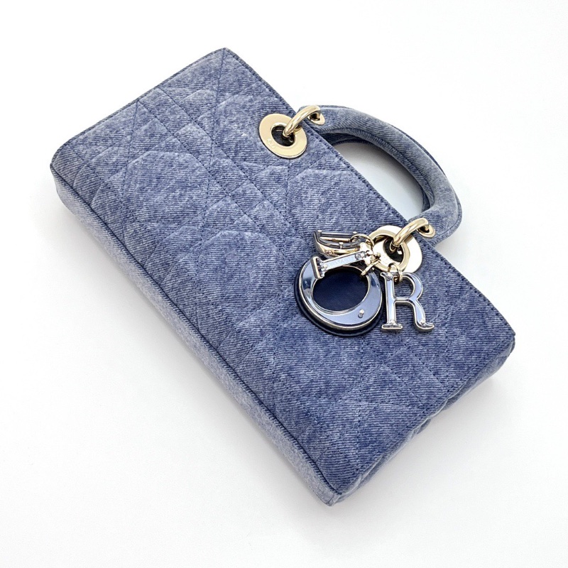 DIOR D-Joy橫版中號藍色牛仔黛妃手提斜背包26*13.5*5 98新配件塵袋-3