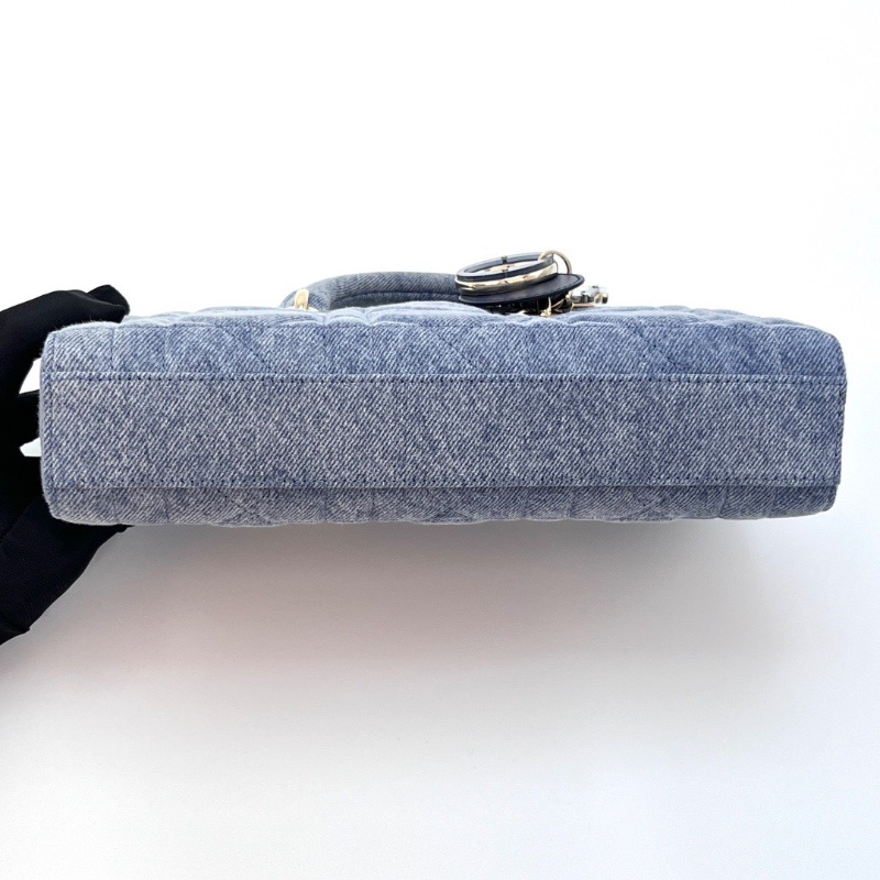 DIOR D-Joy橫版中號藍色牛仔黛妃手提斜背包26*13.5*5 98新配件塵袋-4