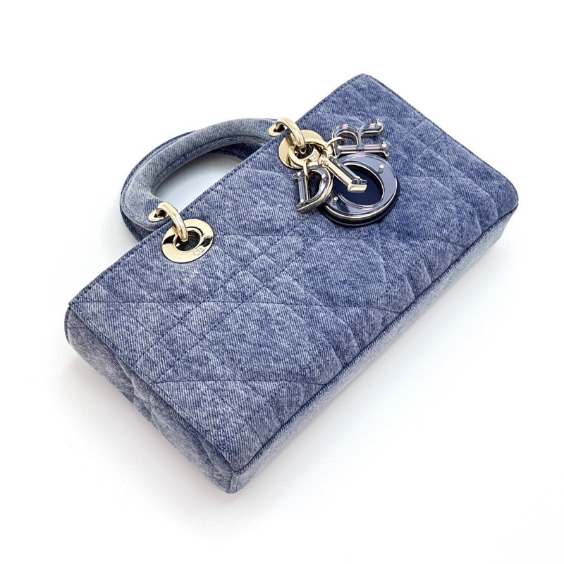 DIOR D-Joy橫版中號藍色牛仔黛妃手提斜背包26*13.5*5 98新配件塵袋-5