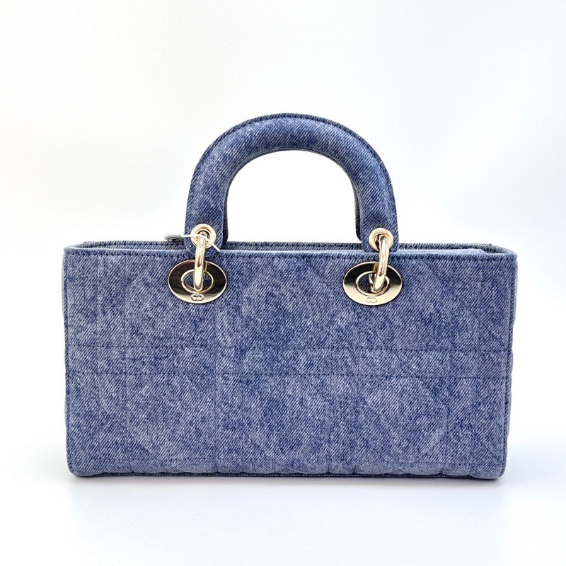 DIOR D-Joy橫版中號藍色牛仔黛妃手提斜背包26*13.5*5 98新配件塵袋-6
