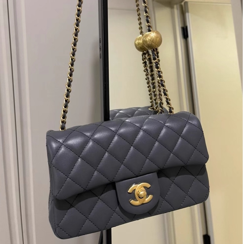 Chanel classic flap 深灰 迷你金球23k 帶防塵袋盒子-0
