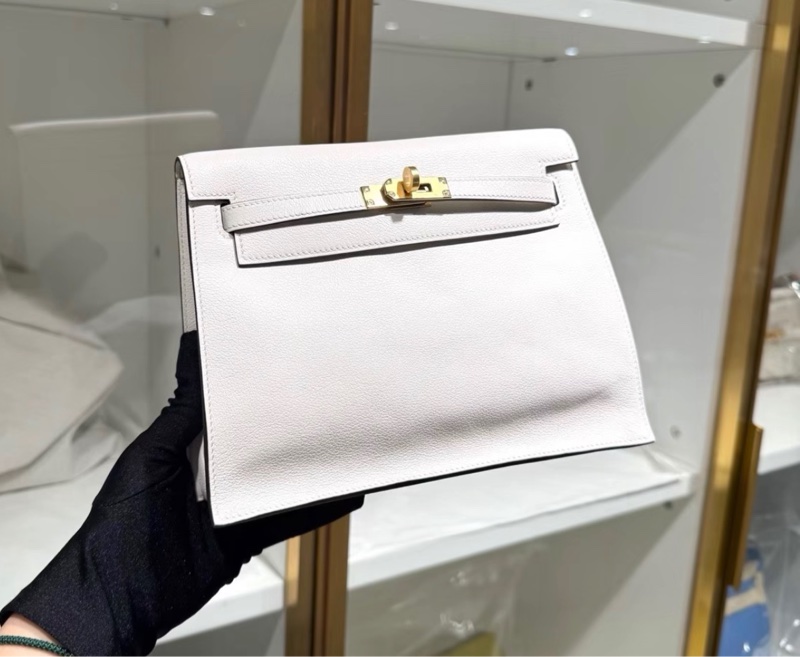 98新愛馬仕Kelly Danse 純白內拼牛皮紙色，evercolor ，w刻-8