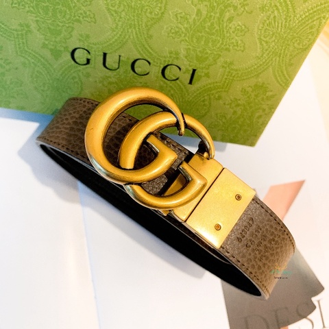 GUCCI 643847 GG Marmont 復古金頭 雙Ｇ 棕色ｘ黑色 雙面皮帶 腰帶 80公分