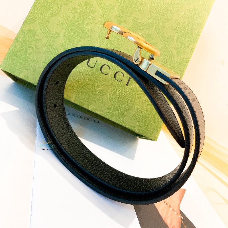 GUCCI 643847 GG Marmont 復古金頭 雙Ｇ 棕色ｘ黑色 雙面皮帶 腰帶 80公分-2