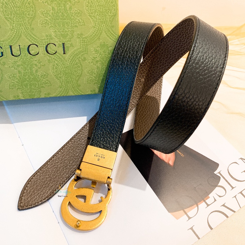 GUCCI 643847 GG Marmont 復古金頭 雙Ｇ 棕色ｘ黑色 雙面皮帶 腰帶 80公分-4