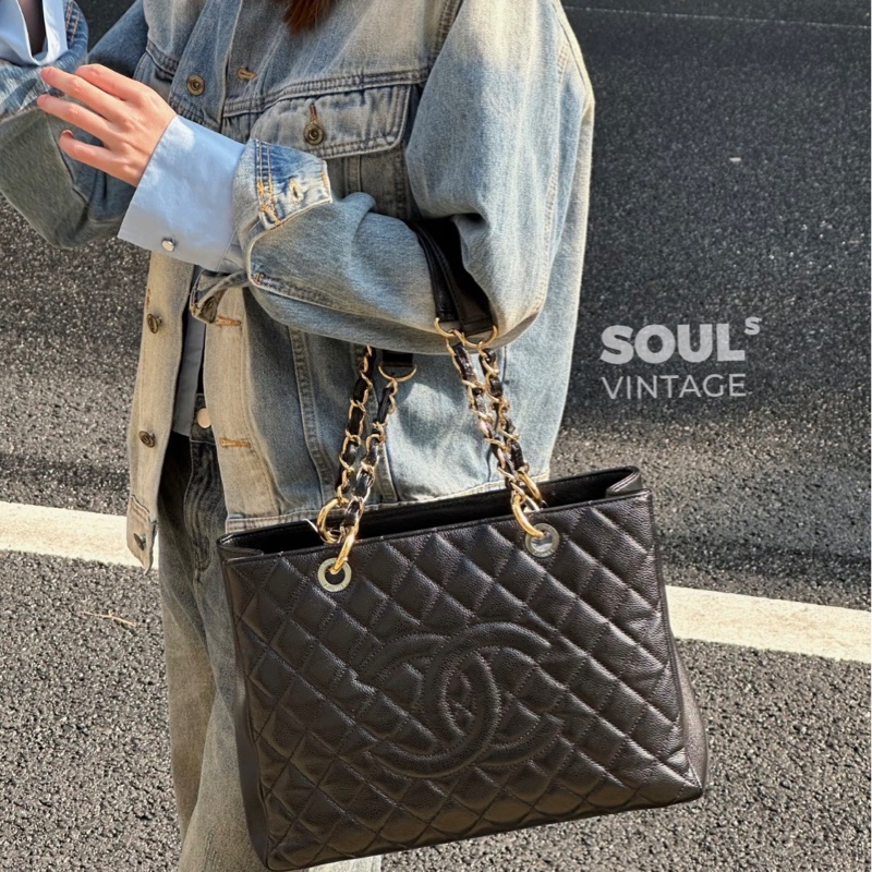 🉑肩背 #荔枝皮 #超甜價💰 香奈兒gst黑金托特包 中號-6