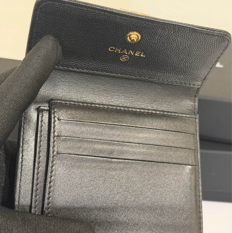 #全新閒置 #荔枝皮 香奈兒黑金Leboy 三折短夾🈶零錢袋-7