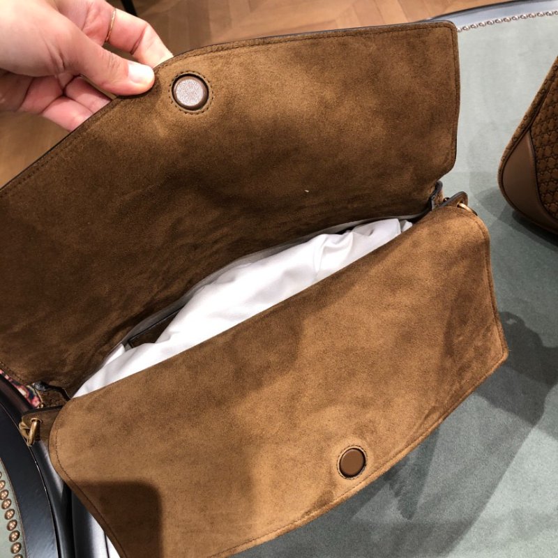 🎊新年特賣🧧Gucci 857362 雙層結構 GG 壓紋麂皮大號鏈條肩背包 棕色-3