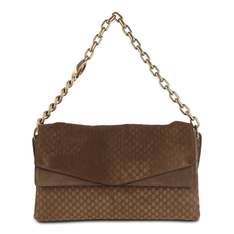 🎊新年特賣🧧Gucci 857362 雙層結構 GG 壓紋麂皮大號鏈條肩背包 棕色-11