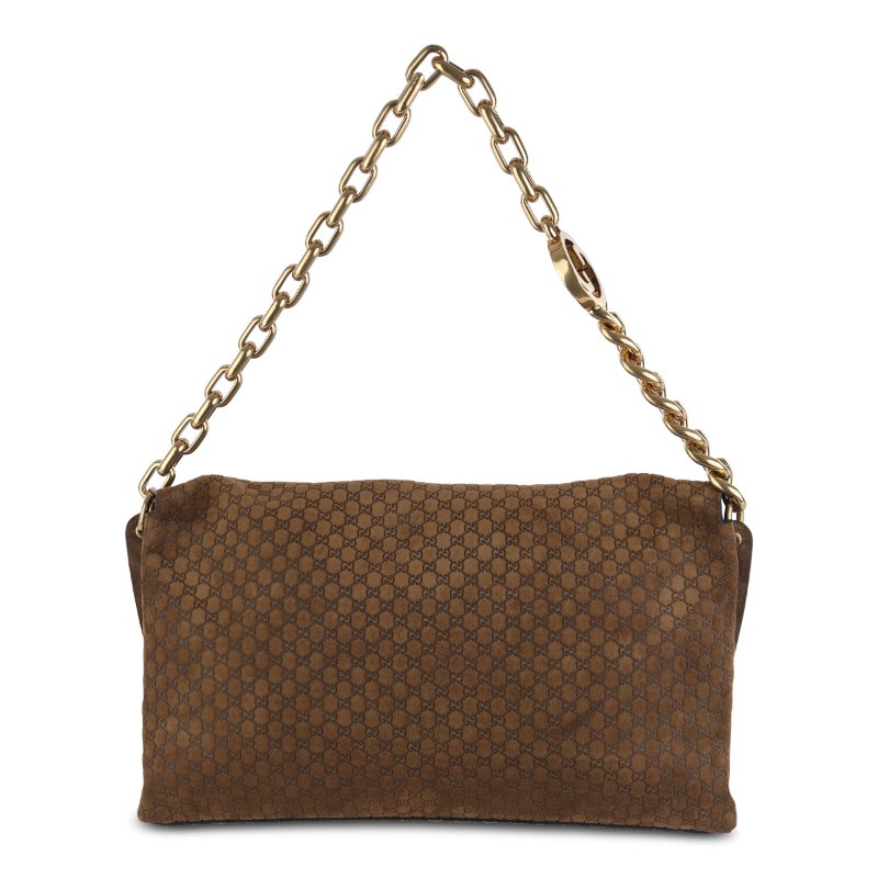 🎊新年特賣🧧Gucci 857362 雙層結構 GG 壓紋麂皮大號鏈條肩背包 棕色-13
