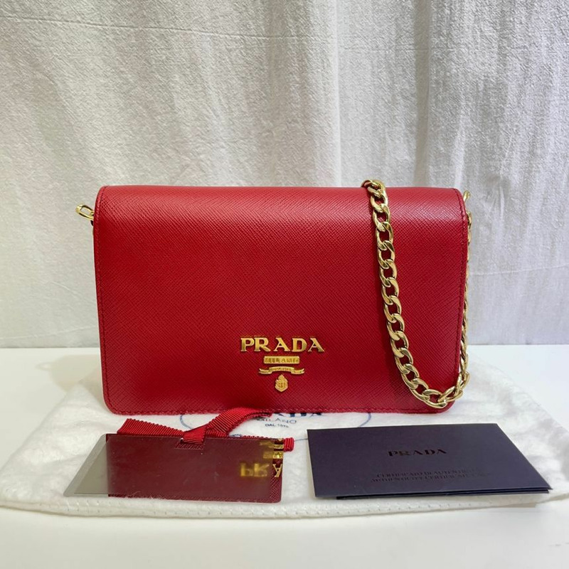 【包稅】PRADA Saffiano Lux 鏈條斜背包 1BP006-0