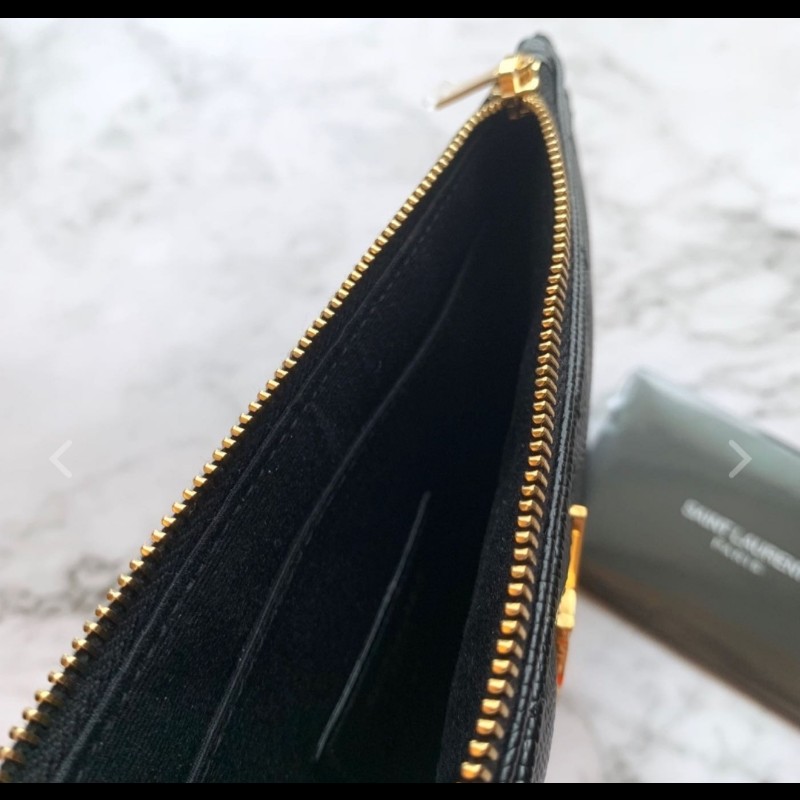 Saint Laurent黑色皮革山形紋拉鍊手拿包-4