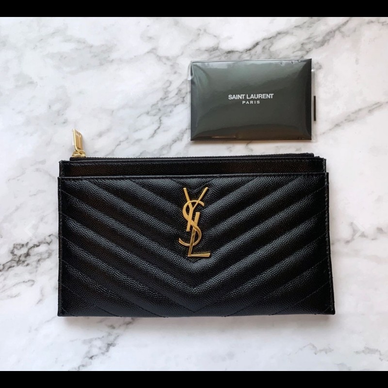 Saint Laurent黑色皮革山形紋拉鍊手拿包-5