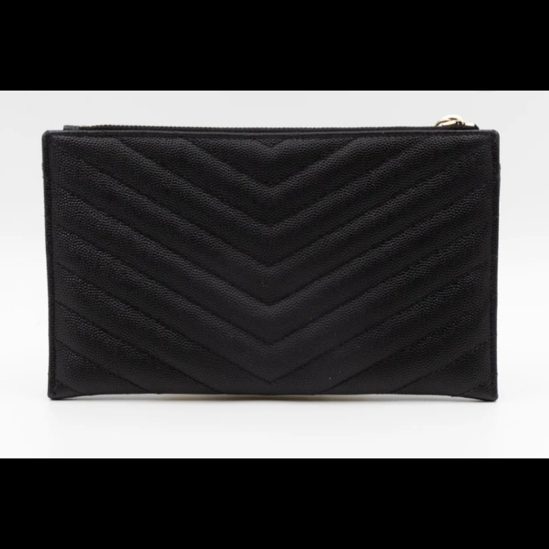 Saint Laurent黑色皮革山形紋拉鍊手拿包-6