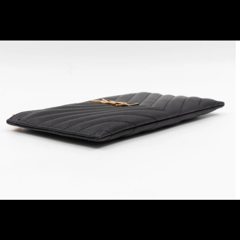 Saint Laurent黑色皮革山形紋拉鍊手拿包-10