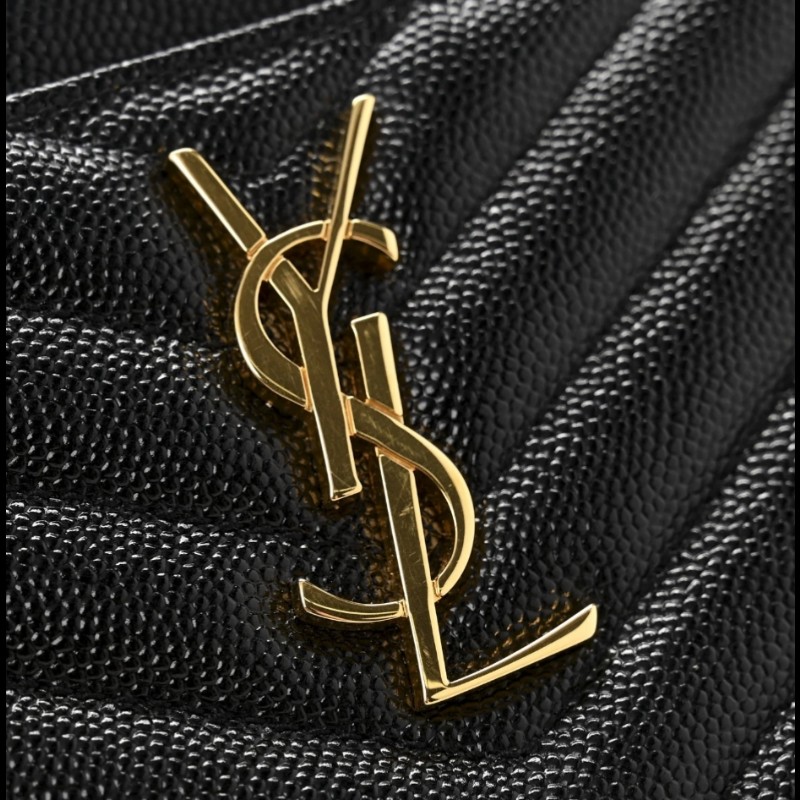 Saint Laurent黑色皮革山形紋拉鍊手拿包-15