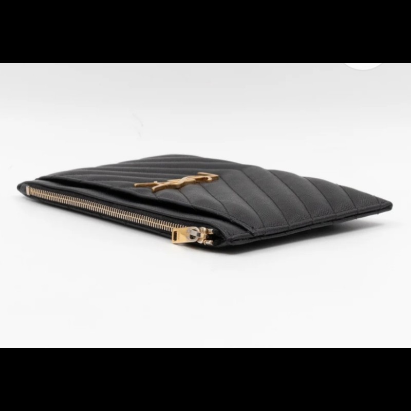 Saint Laurent黑色皮革山形紋拉鍊手拿包-16