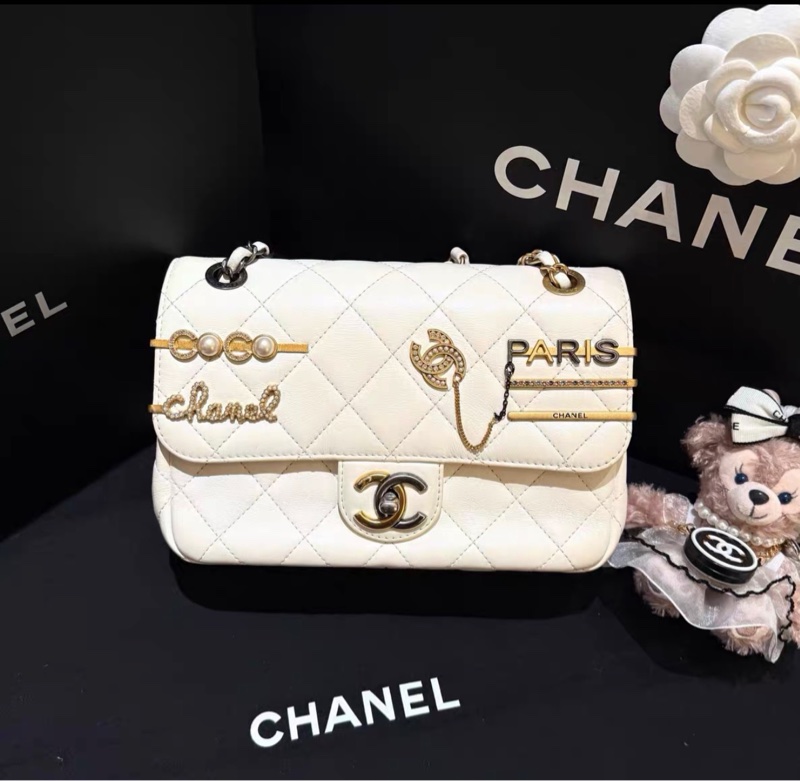 【97新 ✨ 全網最低價！】Chanel 22c限量款 白色徽章cf 大mini 鴛鴦扣 芯片款-2
