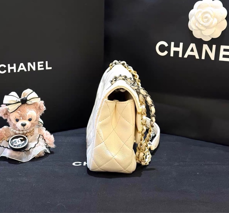 【97新 ✨ 全網最低價！】Chanel 22c限量款 白色徽章cf 大mini 鴛鴦扣 芯片款-4