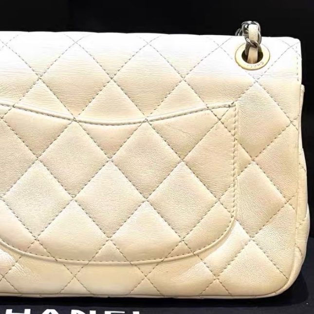 【97新 ✨ 全網最低價！】Chanel 22c限量款 白色徽章cf 大mini 鴛鴦扣 芯片款-7
