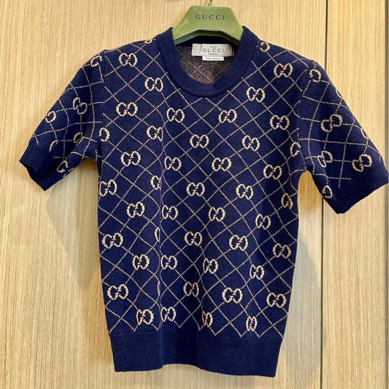 99新閑置品 Gucci 古馳 老花滿logo 半袖羊毛xxs-0