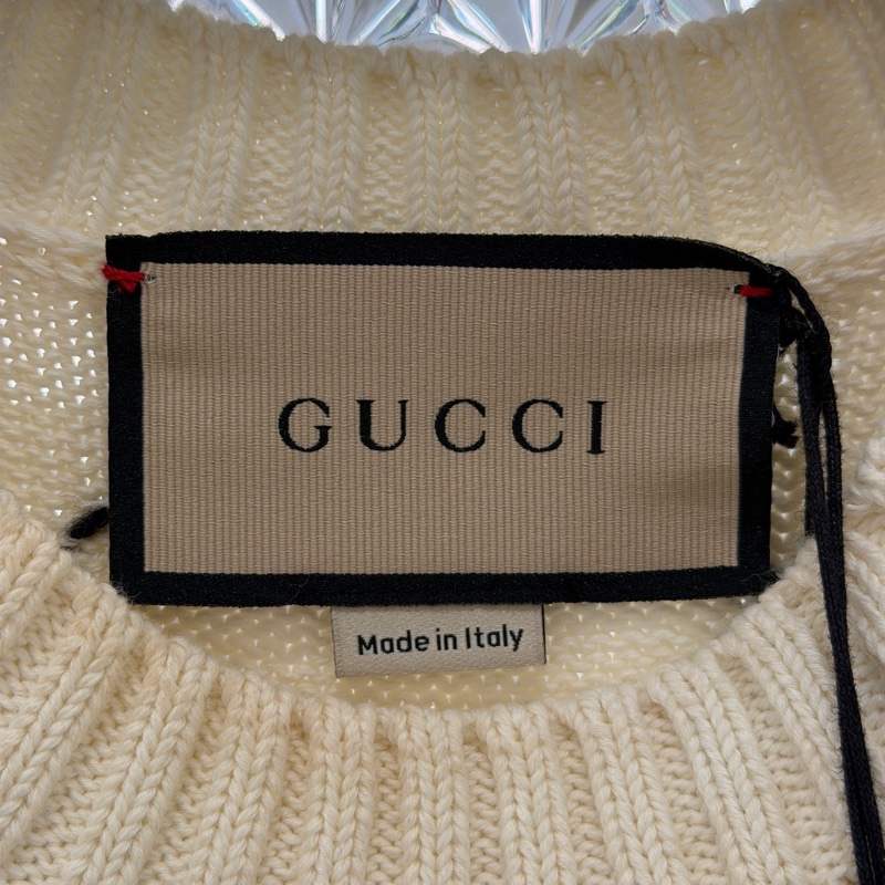 全新帶吊牌GUCCI 古馳款蝴蝶結棉質針織連衣裙白色S碼-5