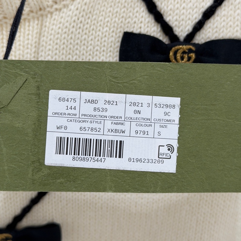 全新帶吊牌GUCCI 古馳款蝴蝶結棉質針織連衣裙白色S碼-6