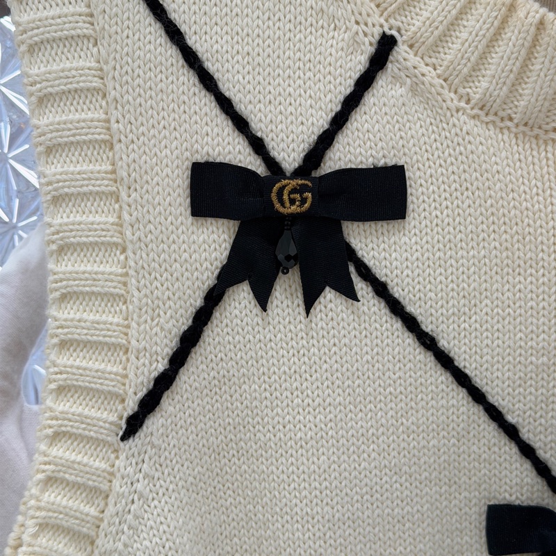 全新帶吊牌GUCCI 古馳款蝴蝶結棉質針織連衣裙白色S碼-9