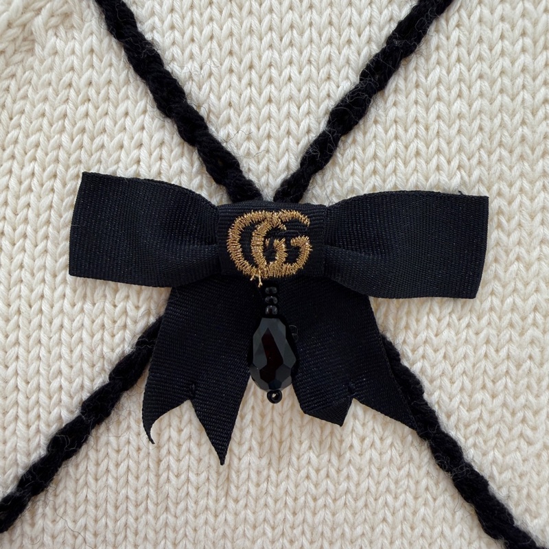 全新帶吊牌GUCCI 古馳款蝴蝶結棉質針織連衣裙白色S碼-11