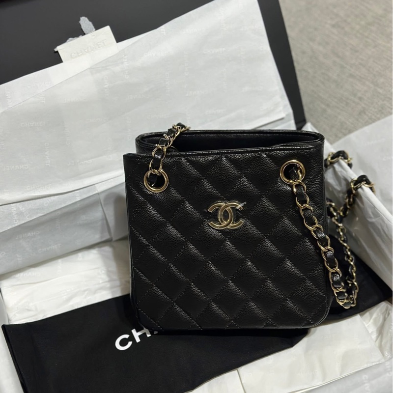 全新全配 Chanel 25C mini tote 黑牛皮-1