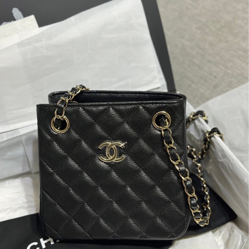 全新全配 Chanel 25C mini tote 黑牛皮-2